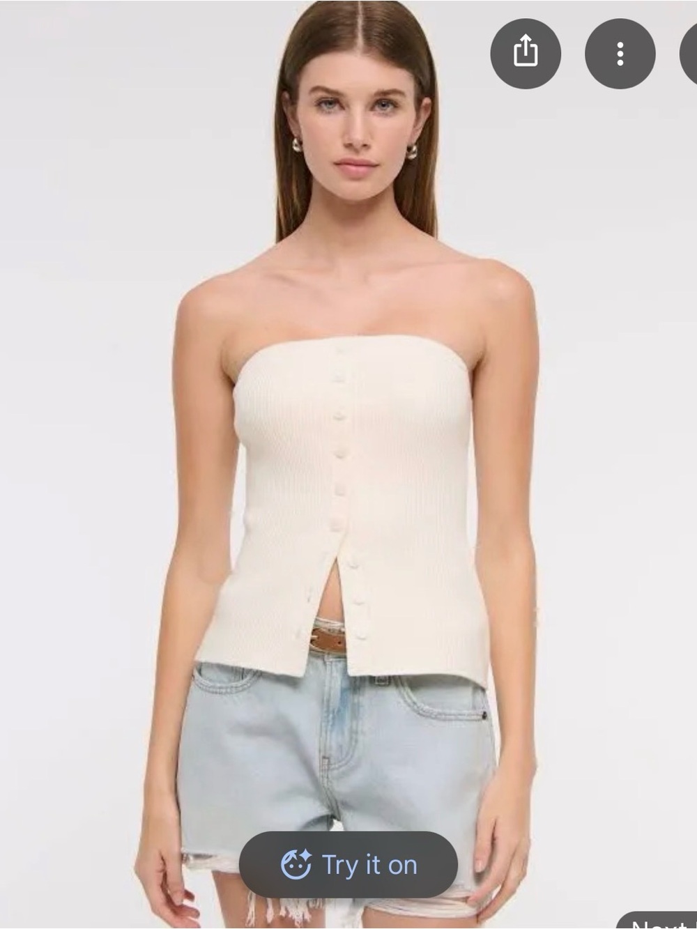 Abercrombie & Fitch Cream Strapless Ribbed Button-Front Tunic Top